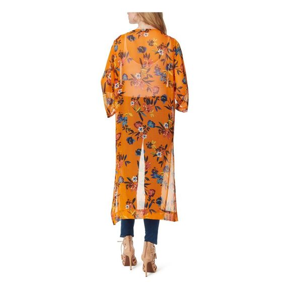 JESSICA SIMPSON Womens Orange Slitted Open Front Duster 3/4 Sleeve Jacket XS - Picture 2 of 2